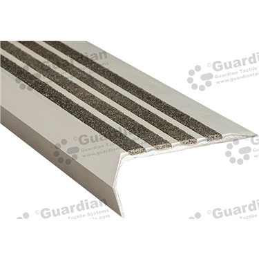 Bullnose stair nosing in silver (37x83mm) with 4 x black carborundum insert strips [GSN-02BR4-BK]