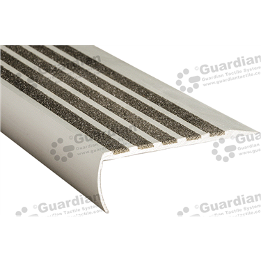 Bullnose stair nosing in silver (37x98mm) with 5 x black carborundum insert strips [GSN-02BR5-BK]