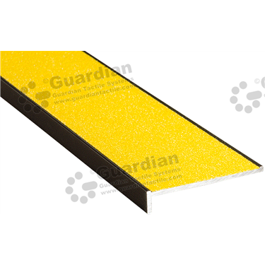 Minimalist stair nosing in black anodisation (10x54mm) with yellow carbide 