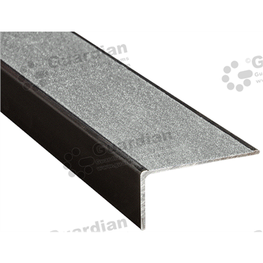 Minimalist stair nosing in black anodisation (27x54mm) with grey carbide 