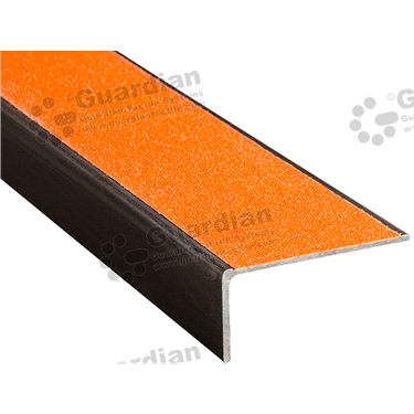 Minimalist stair nosing in black anodisation (27x54mm) with orange carbide 