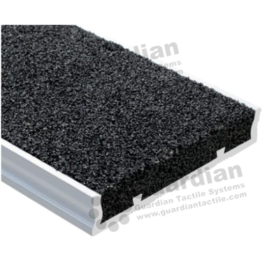 Recessed strip stair nosing in silver (10x55mm) with black carborundum infill [GSN-03RS-BK]
