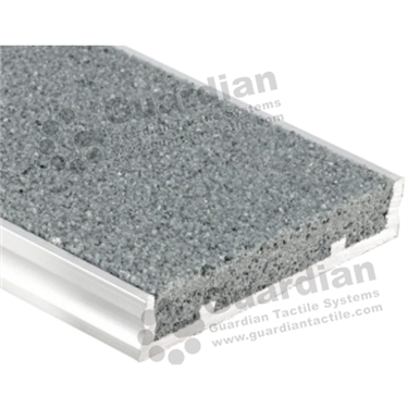 Recessed strip stair nosing in silver (10x55mm) with grey carborundum infill [GSN-03RS-GY]