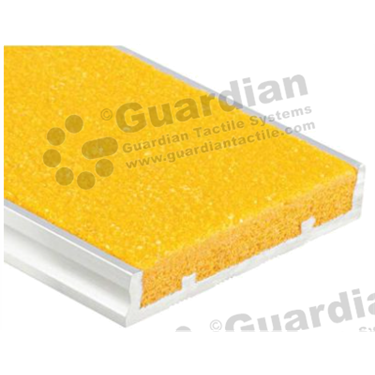 Recessed strip stair nosing in silver (10x55mm) with yellow carborundum infill 