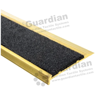 Slimline premium ramp back stair nosing in brass (10x75mm) with carborundum infill [GSN-03SLPR-BR-CBK]