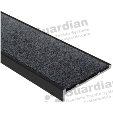 Slimline premium recessed stair nosing in black anodisation (10x60mm) with black carborundum infill 