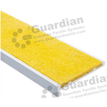 Slimline premium recessed stair nosing in silver (10x60mm) with yellow carborundum infill 