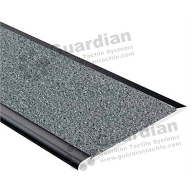 Slimline flat stair nosing in black anodisation (4x75mm) with grey grit insert 