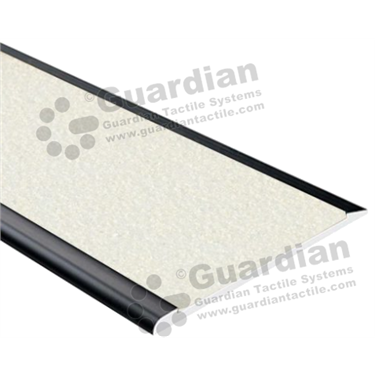 Slimline flat stair nosing in black anodisation (4x75mm) with white grit insert 