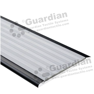 Slimline flat stair nosing in black anodisation (4x75mm) with grey TPU insert 