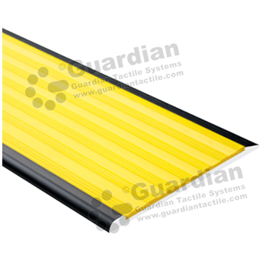 Slimline flat stair nosing in black anodisation (4x75mm) with yellow TPU insert [GSN-03SLRF-B-PYL]