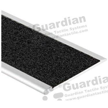 Slimline flat stair nosing in silver (4x75mm) with black grit insert 