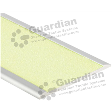 Slimline flat stair nosing in silver (4x75mm) with luminous grit insert 