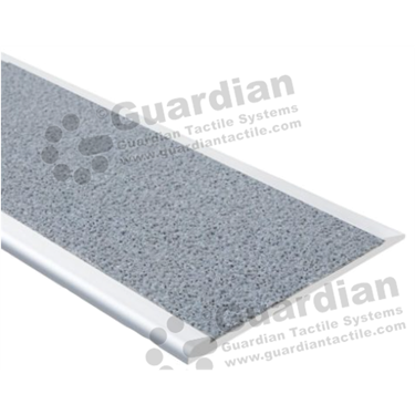 Slimline flat stair nosing in silver (4x75mm) with grey grit insert [GSN-03SLRF-CMG]