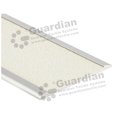 Slimline flat stair nosing in silver (4x75mm) with white grit insert 
