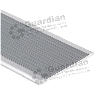 Slimline flat stair nosing in silver (4x75mm) with grey TPU insert 