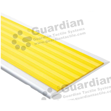 Slimline flat stair nosing in silver (4x75mm) with yellow TPU insert 