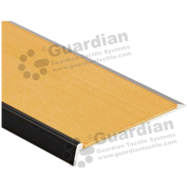 Slimline multi stair nosing in black anodisation (10x75mm) with brass aluminium insert [GSN-03SLR-B-ACB]