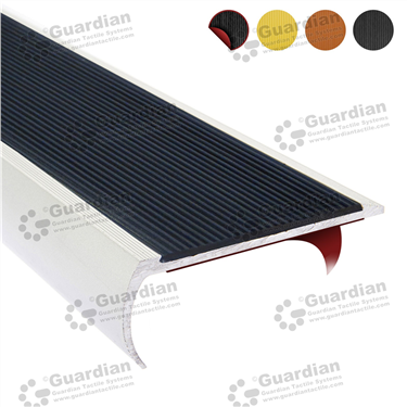 Anti-slip stair nosing in silver with non-slip polyurethane insert and double-sided tape [GSN-BNR-PBK-DST]