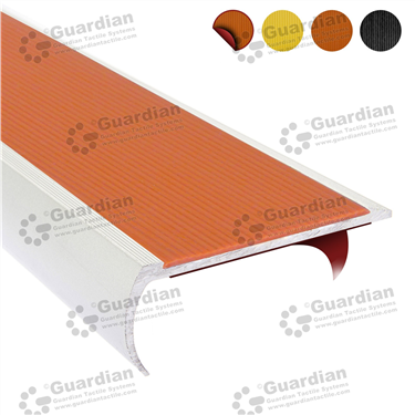 Bullnose stair nosing in silver (30x80mm) with terracotta non-slip polyurethane insert and double-sided tape [GSN-BNT-PTR-DST]