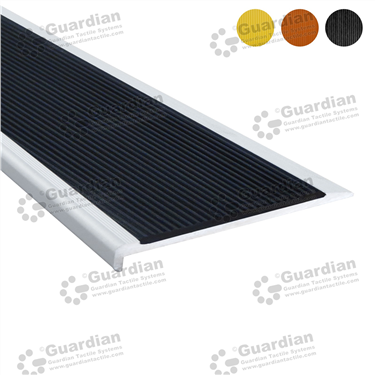 Slimline stair nosing in silver (10x80mm) with black non-slip polyurethane insert tape 