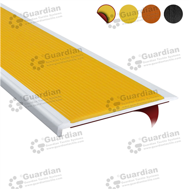 Slimline stair nosing in silver (10x80mm) with yellow non-slip polyurethane insert and double-sided tape [GSN-SLR-PYL-DST]