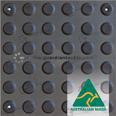 Warning integrated black polyurethane tactile (300x300mm) with butyl adhesive and countersunk holes 