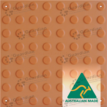Warning integrated terracotta polyurethane tactile (400x400mm) with butyl adhesive and countersunk holes 